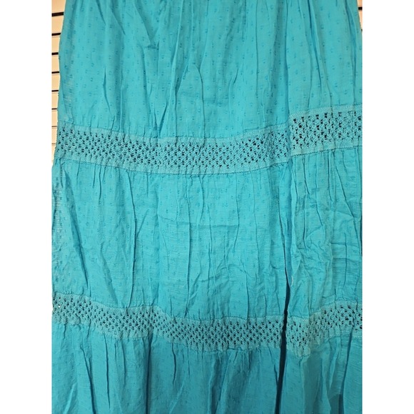 St Johns Bay Womens Cottagecore Cotton Tiered Maxi Skirt Sz L Boho Turquoise - Picture 3 of 5